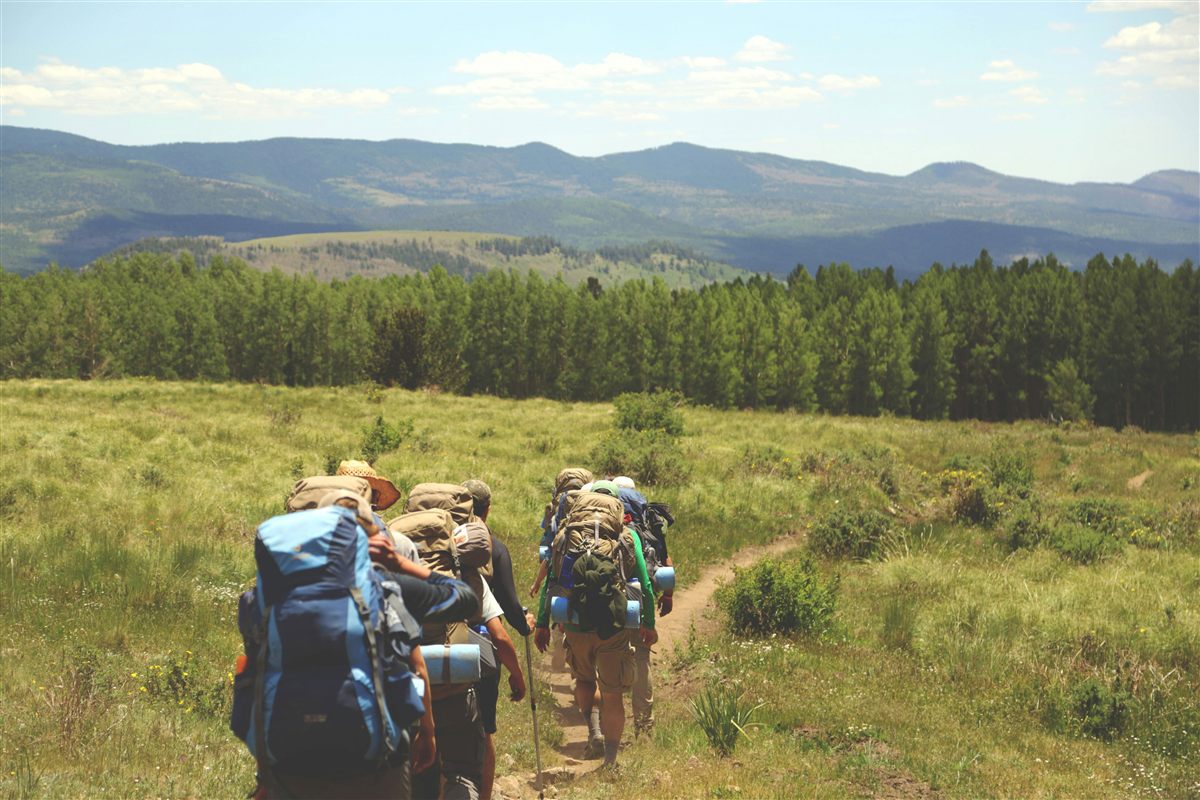 A group hiking through the hills